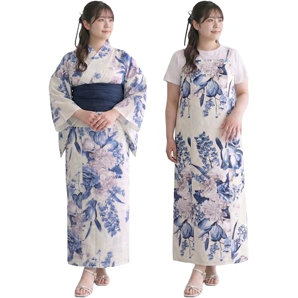 Amazon | [ニッセン] 浴衣・甚平 大きいサイズ 綿100%デニム浴衣(花柄